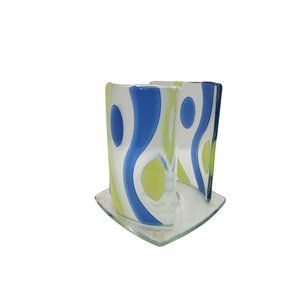 vintage partylite green/blue glass pillar candle holder